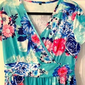 Teal Floral Midi Dress